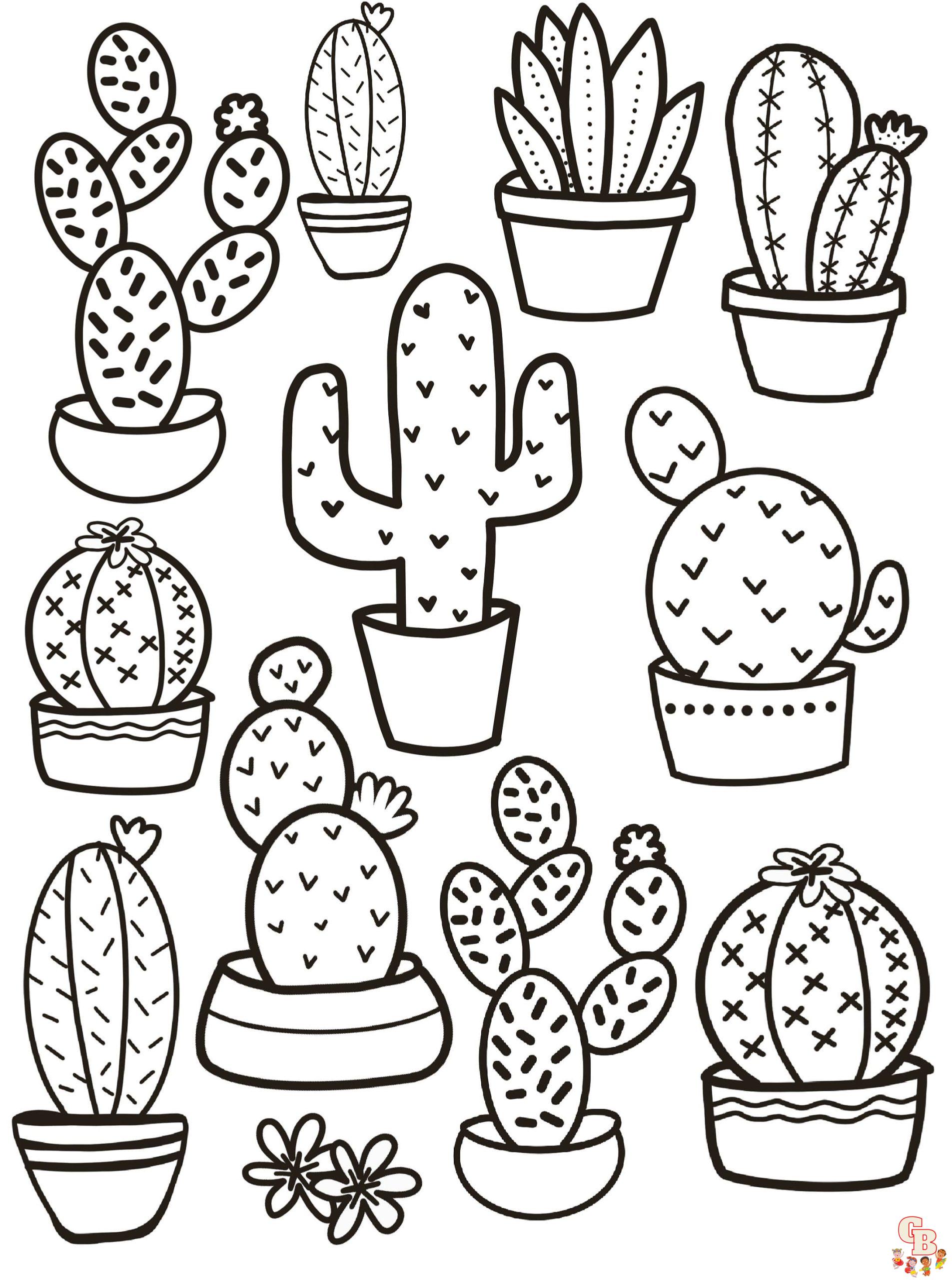 Free cacti coloring pages for kids