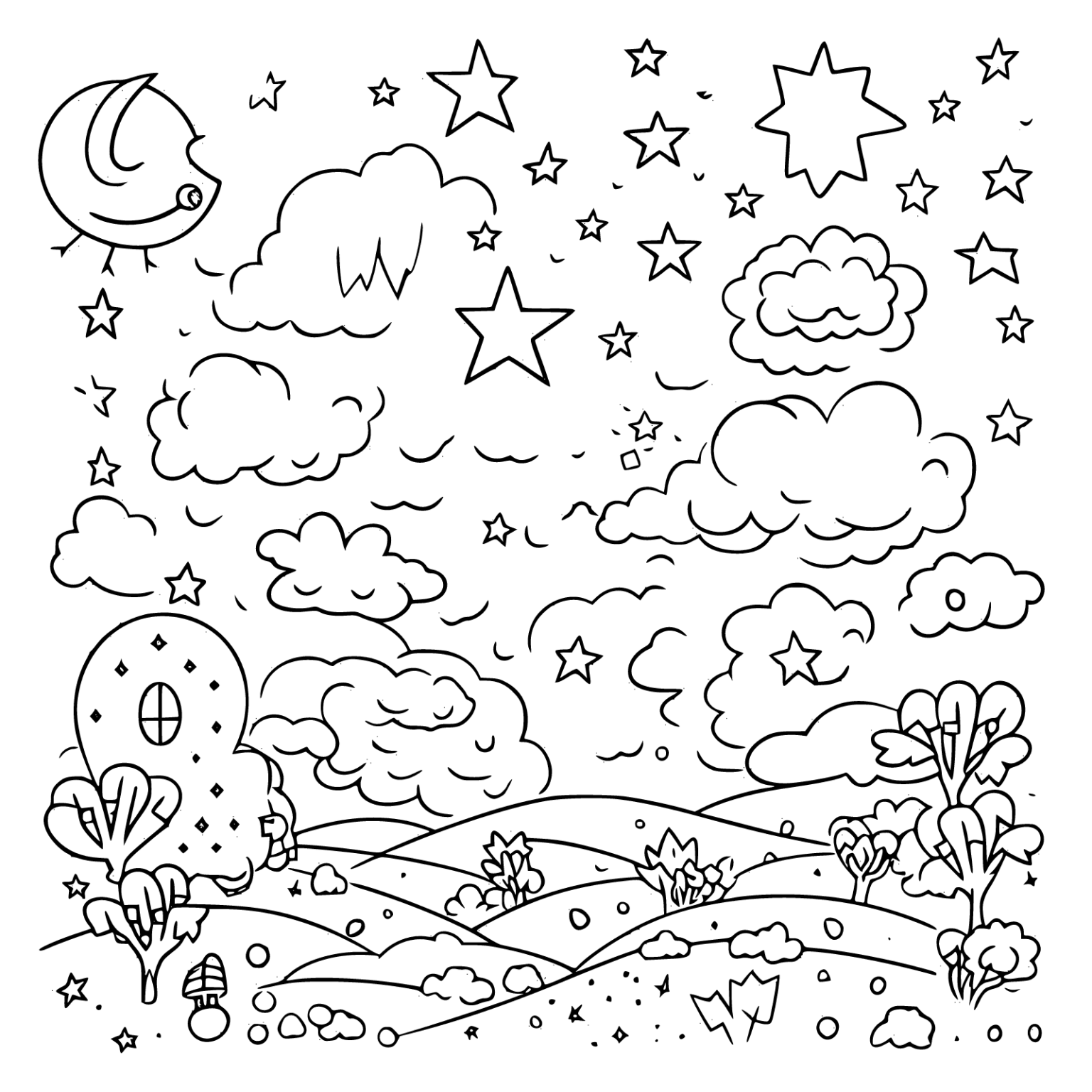 Printable Night Sky Coloring Pages Free For Kids And Adults