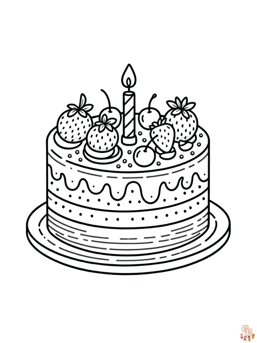 Pastel de cumpleaños para colorear ilustración para niños y