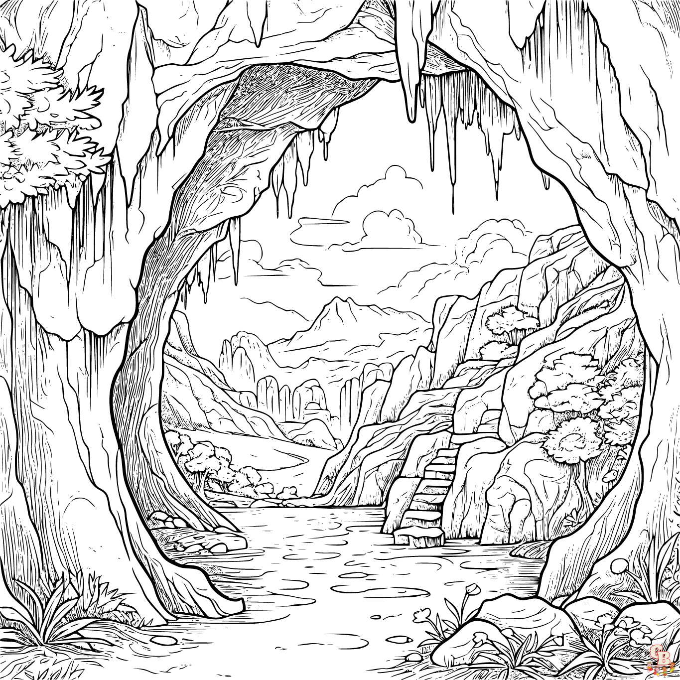 Printable Cave coloring sheets