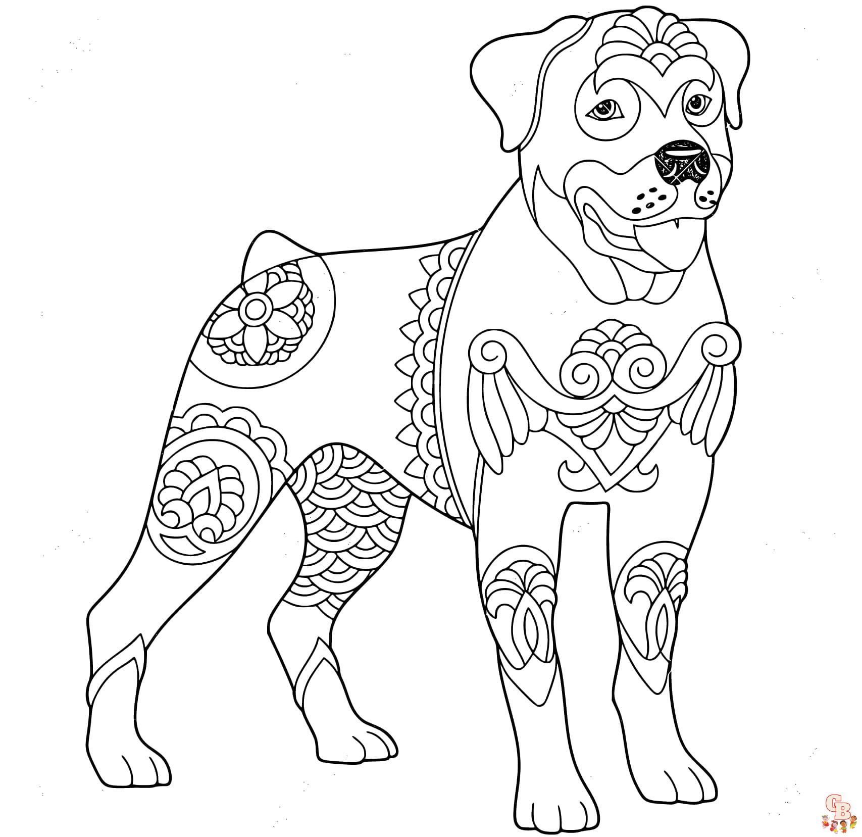 Printable Rottweiler coloring sheets