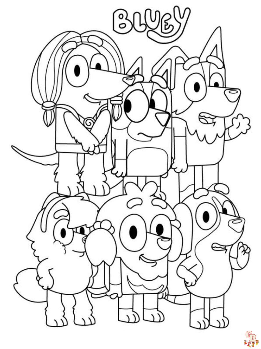 Printable bluey and friends coloring pages