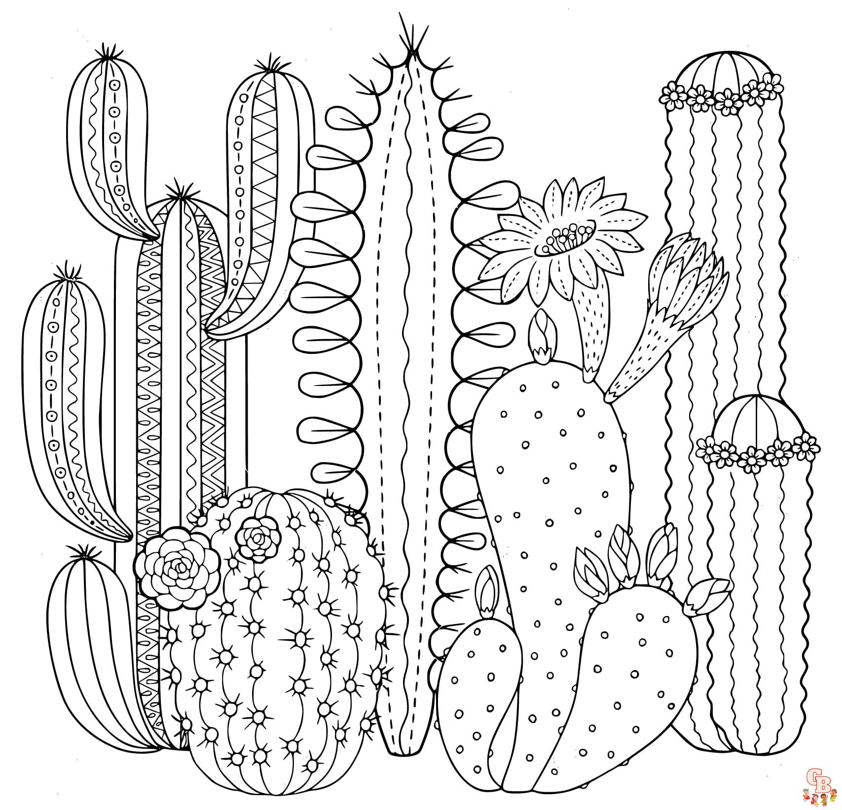 Printable cacti coloring sheets