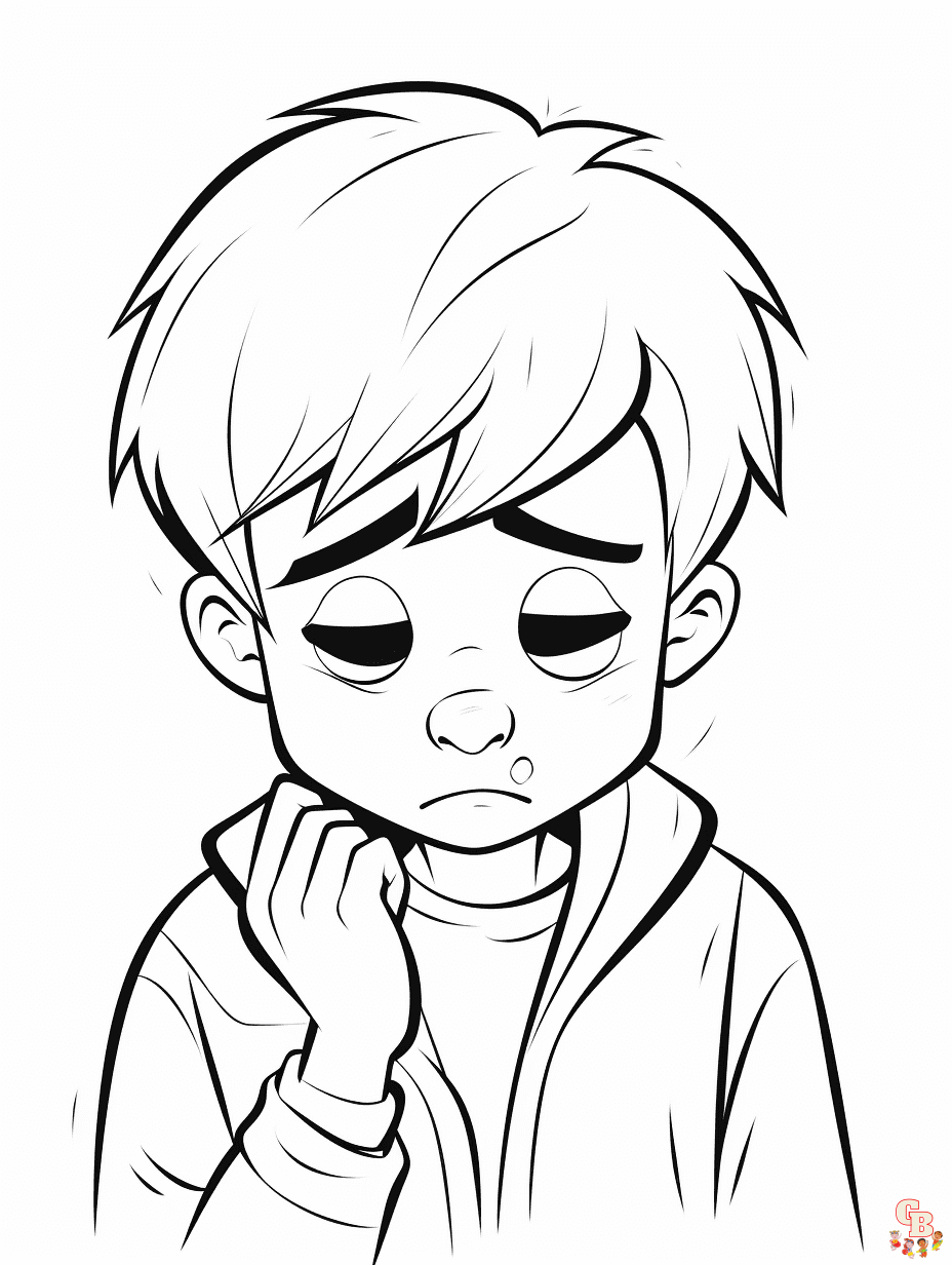 sad boy coloring page