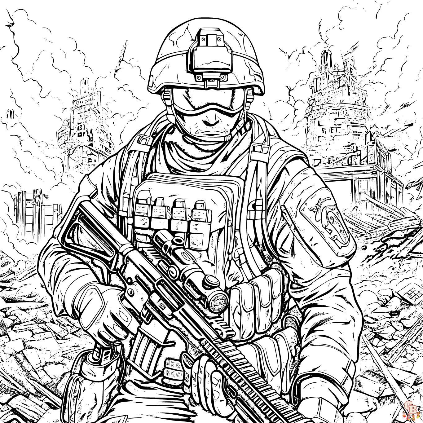 Раскраска - Военный солдат