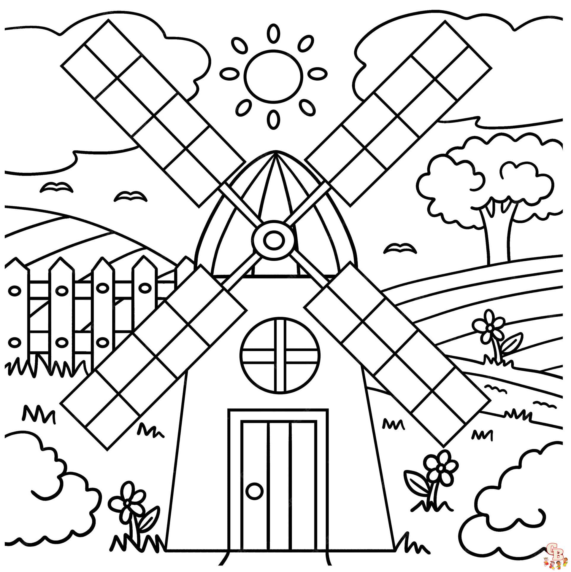 Windmill coloring pages printable free