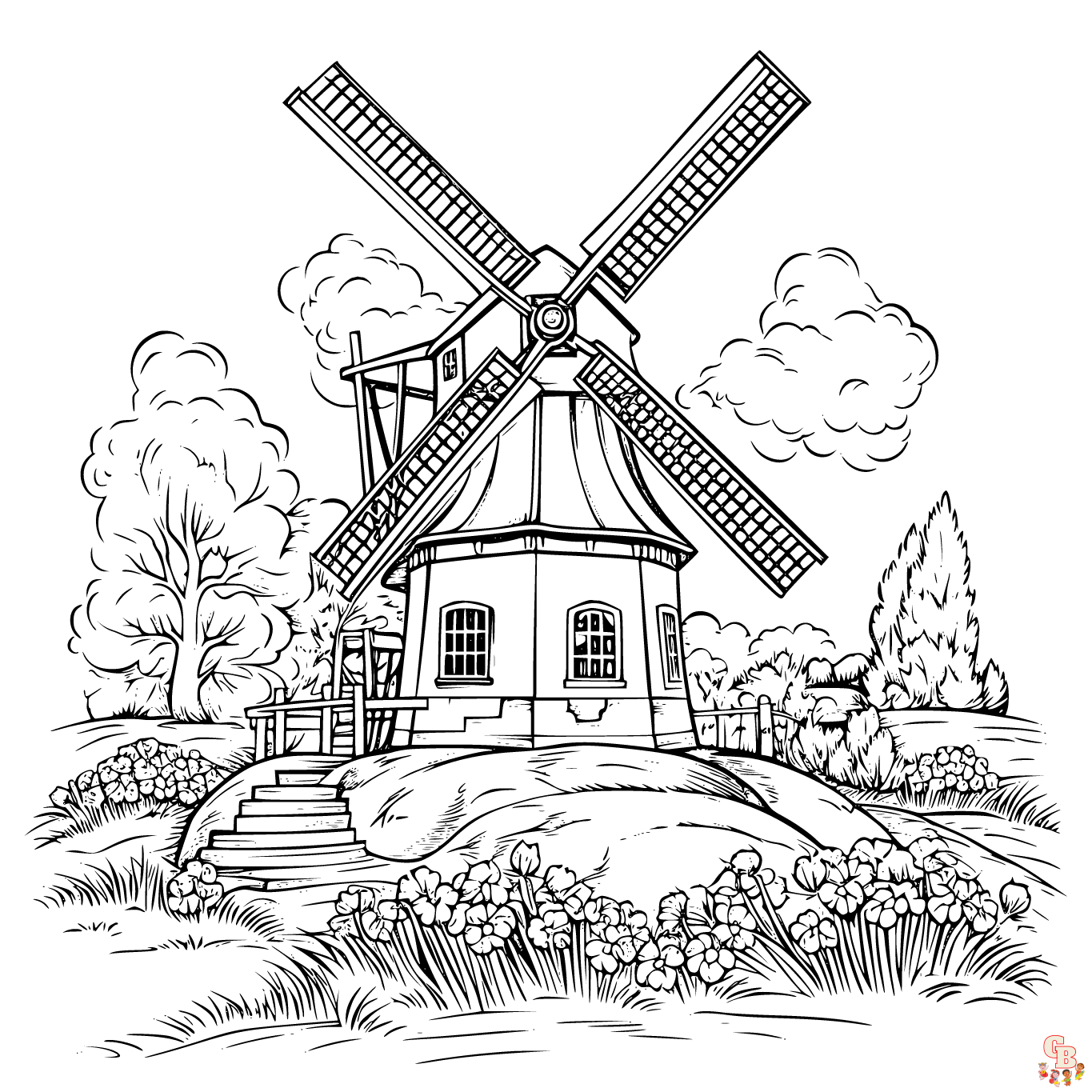 Windmill coloring pages printable