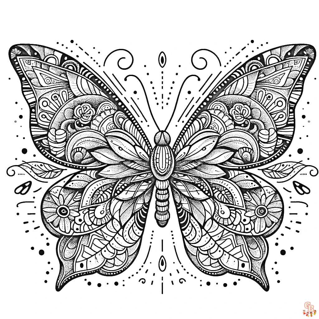 difficult hard butterfly coloring pages