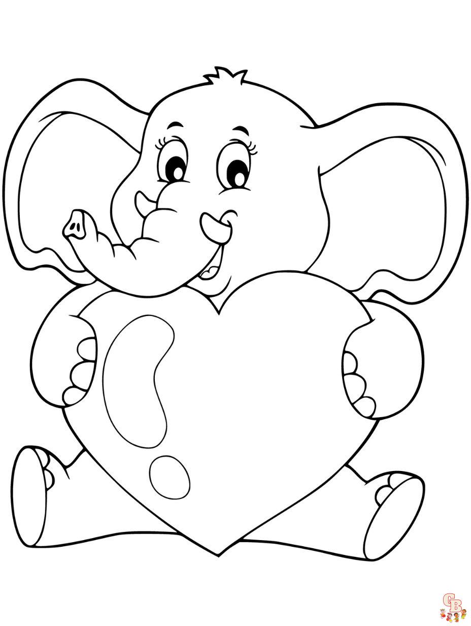 elephant valentine coloring page