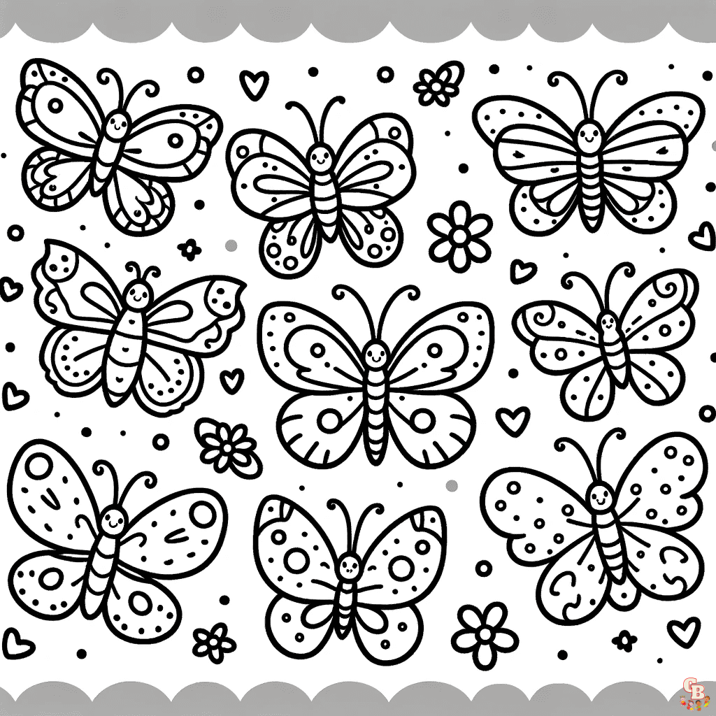 multiple butterfly coloring pages free