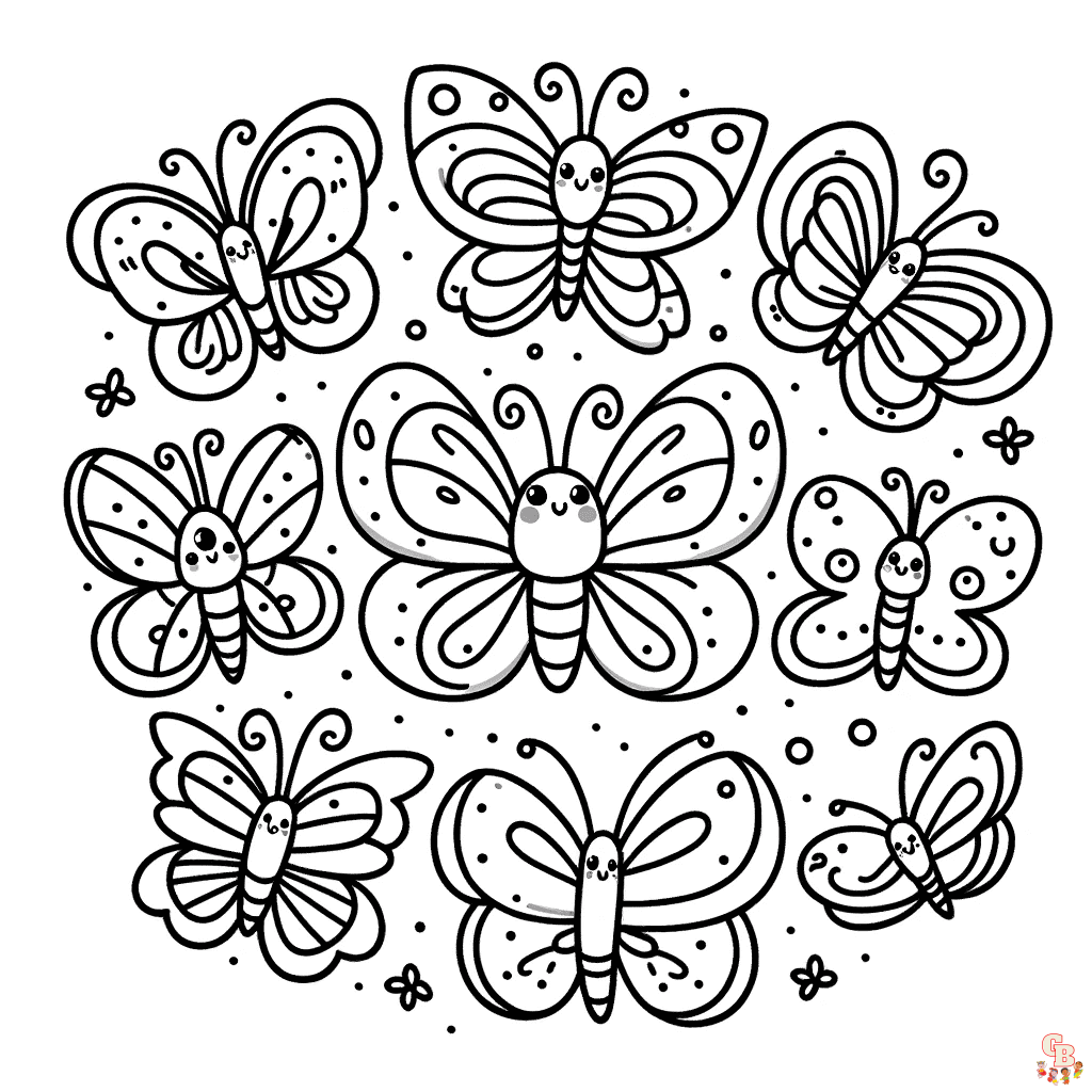 multiple butterfly coloring pages to print