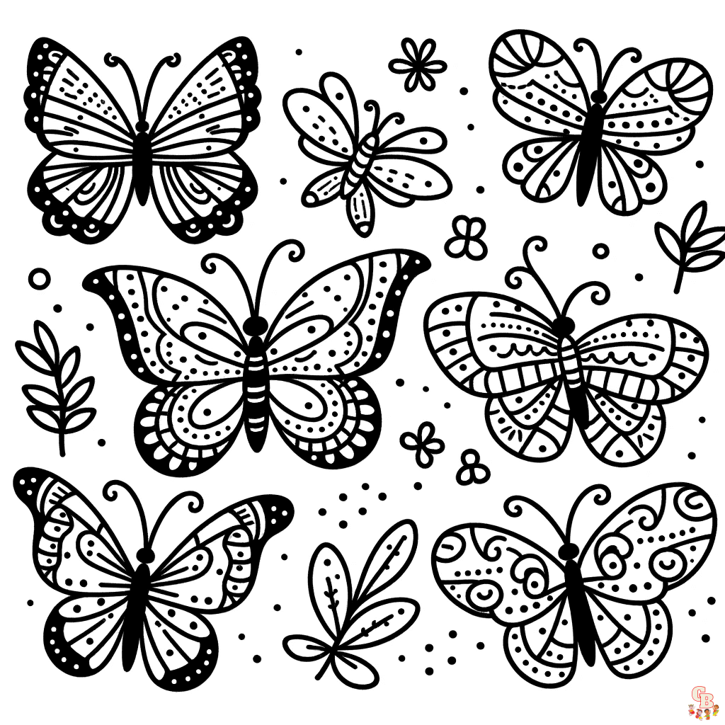 multiple butterfly coloring pages