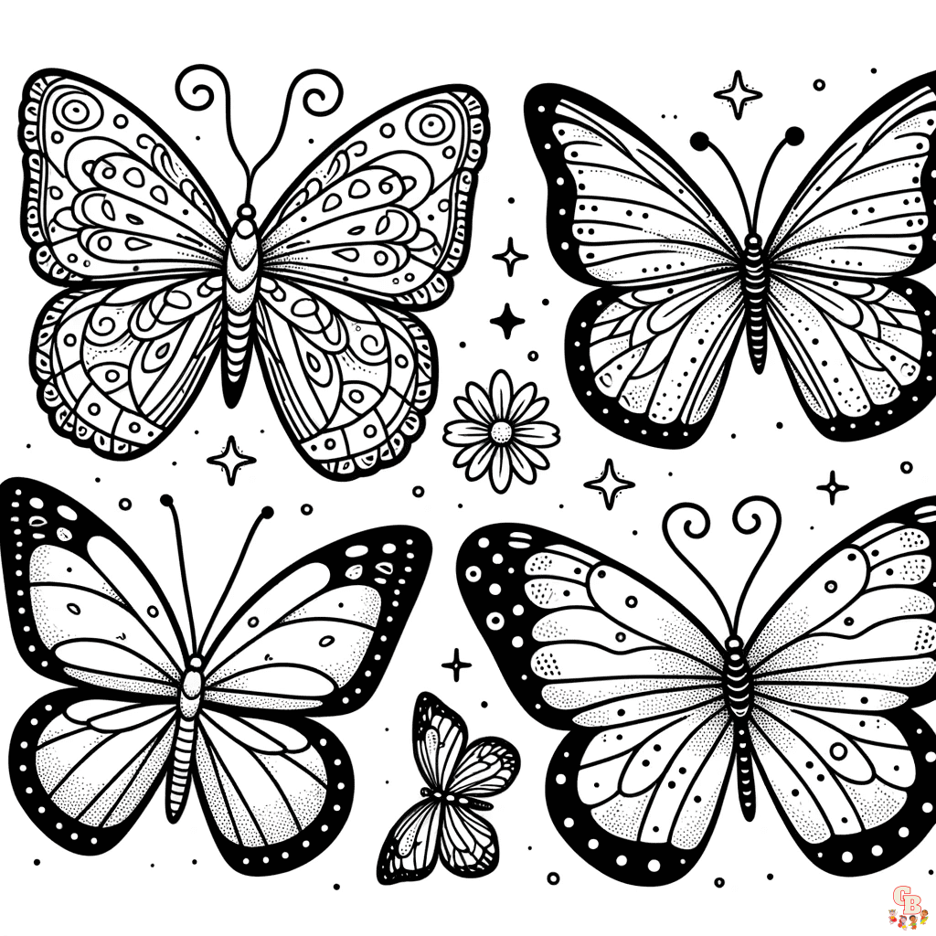 multiple butterfly coloring sheets
