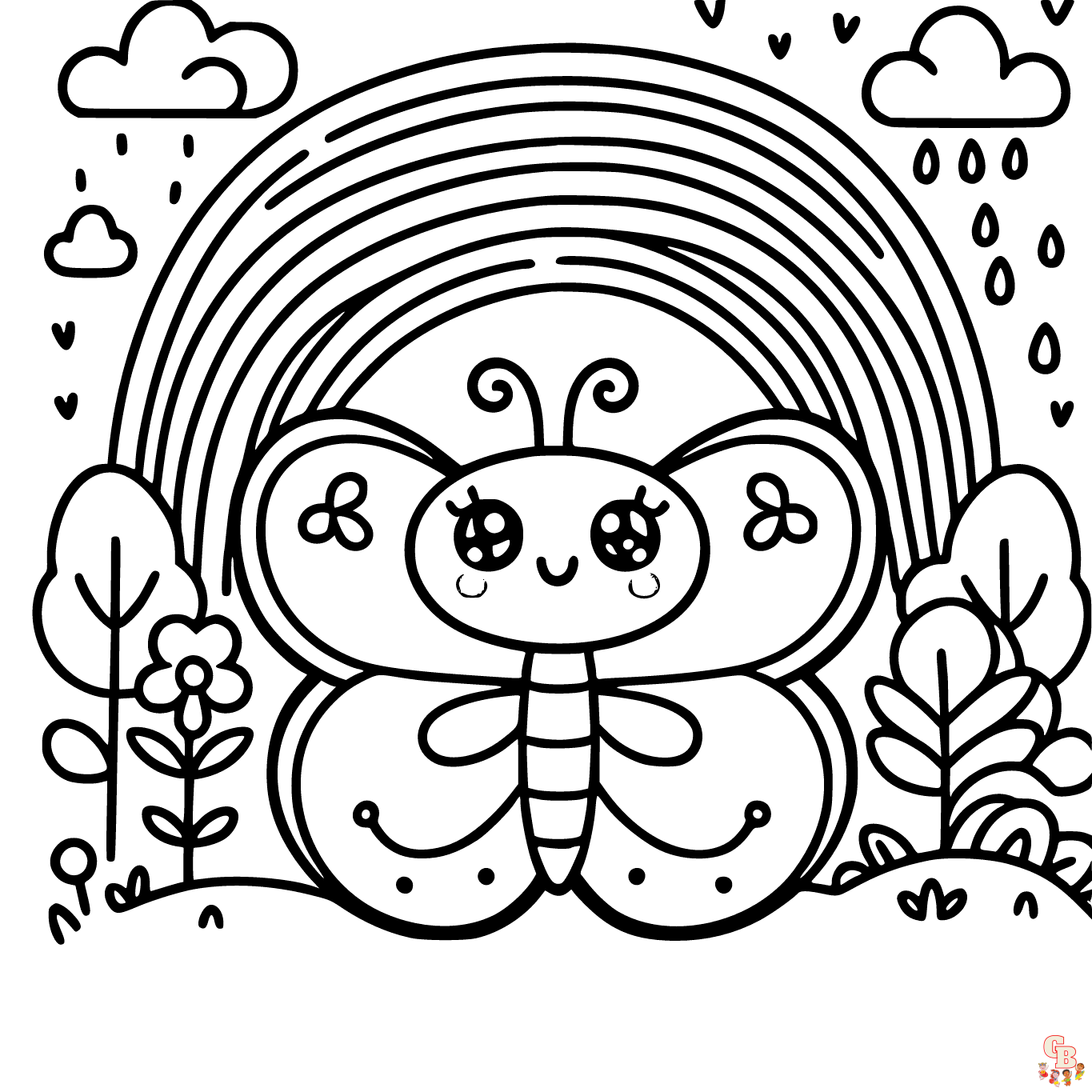rainbow with butterflies coloring page