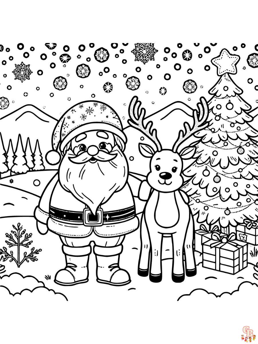 Páginas imprimibles para colorear de renos y Papá Noel