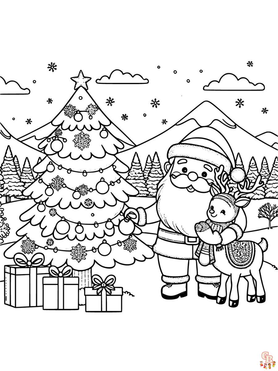 Reindeer and Santa Coloring Page