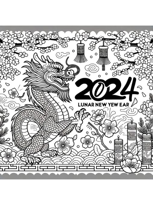 Printable New Years coloring pages 2024 Free for Kids And Adults