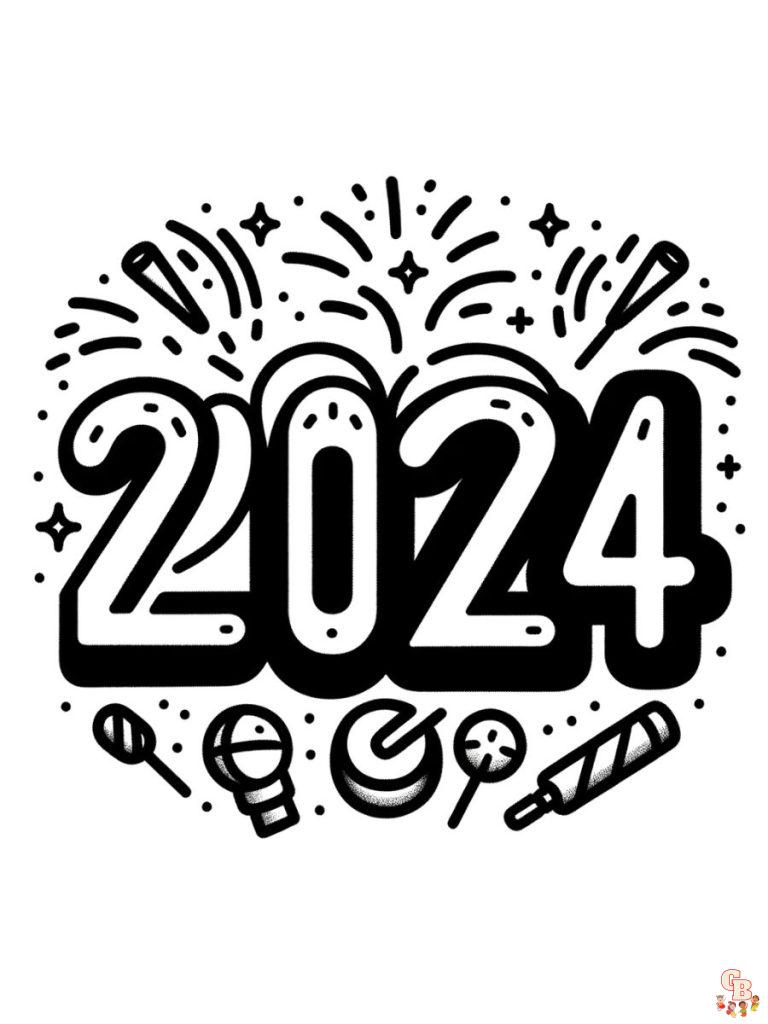 Printable New Years coloring pages 2024 Free for Kids And Adults