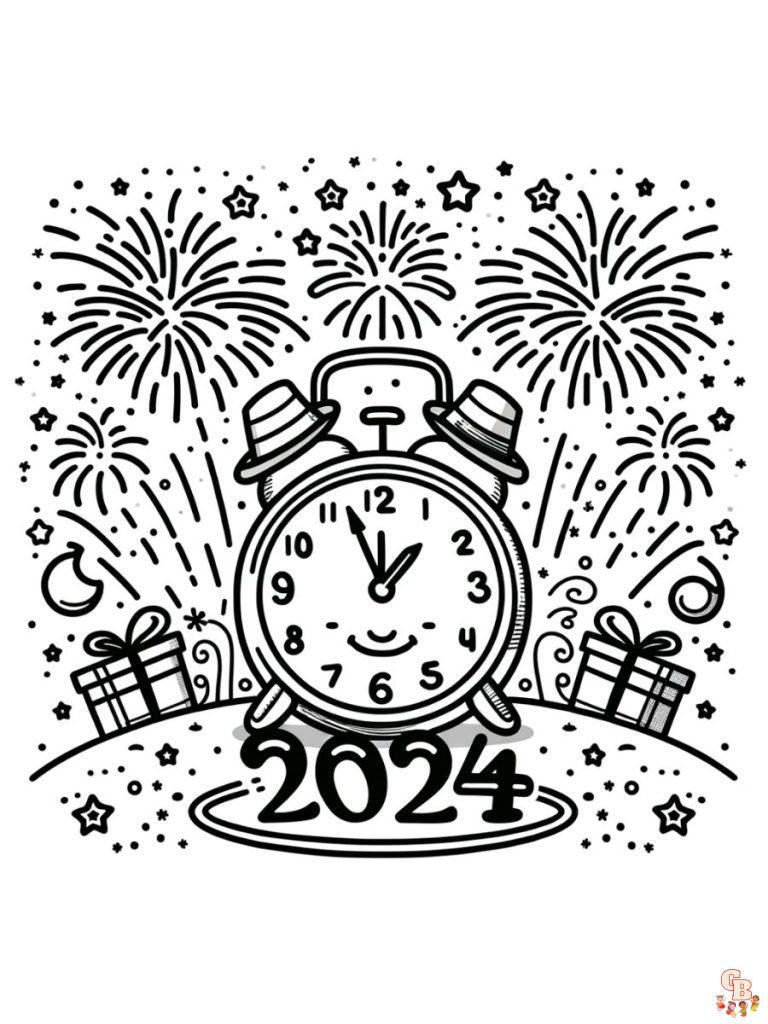 Printable New Years coloring pages 2024 Free for Kids And Adults