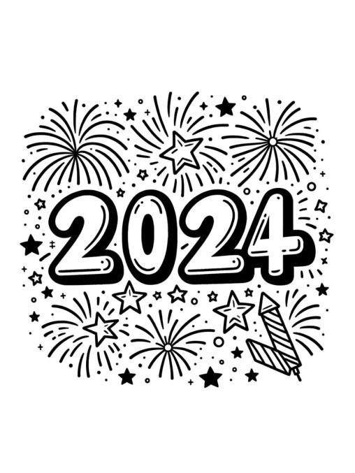 Printable New Years coloring pages 2024 Free for Kids And Adults