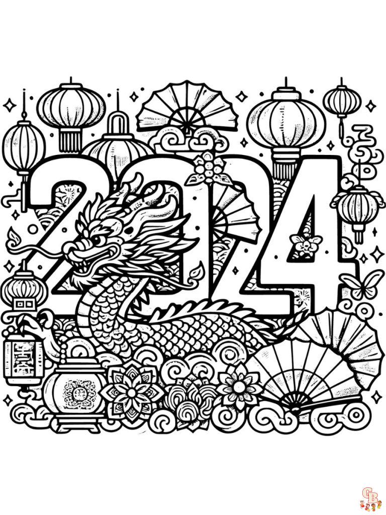 Printable New Years coloring pages 2024 Free for Kids And Adults