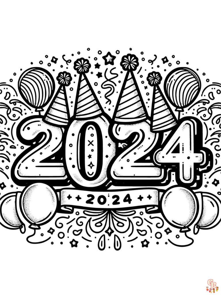 Printable New Years coloring pages 2024 Free for Kids And Adults