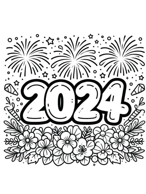 Printable New Years coloring pages 2024 Free for Kids And Adults