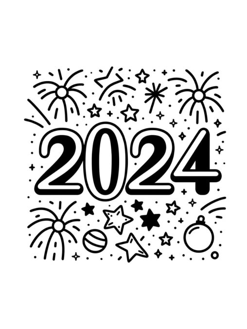 Printable New Years coloring pages 2024 Free for Kids And Adults