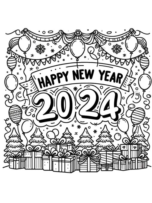 Printable New Years Coloring Pages 2024 Free For Kids And Adults