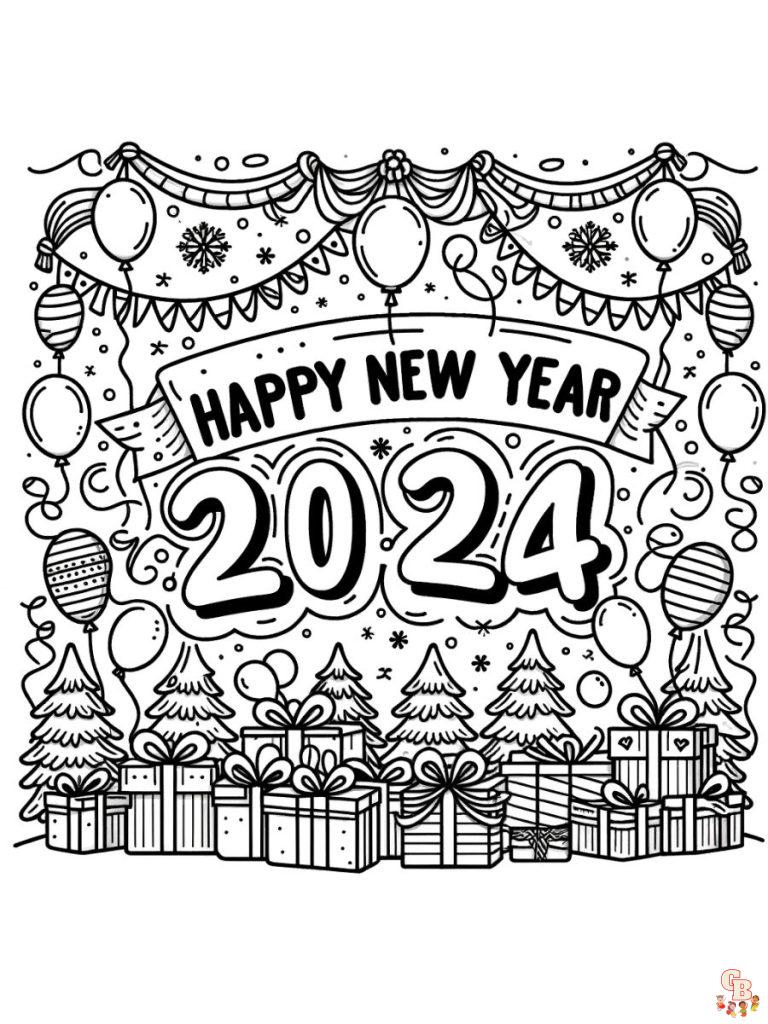 Printable New Years coloring pages 2024 Free for Kids And Adults