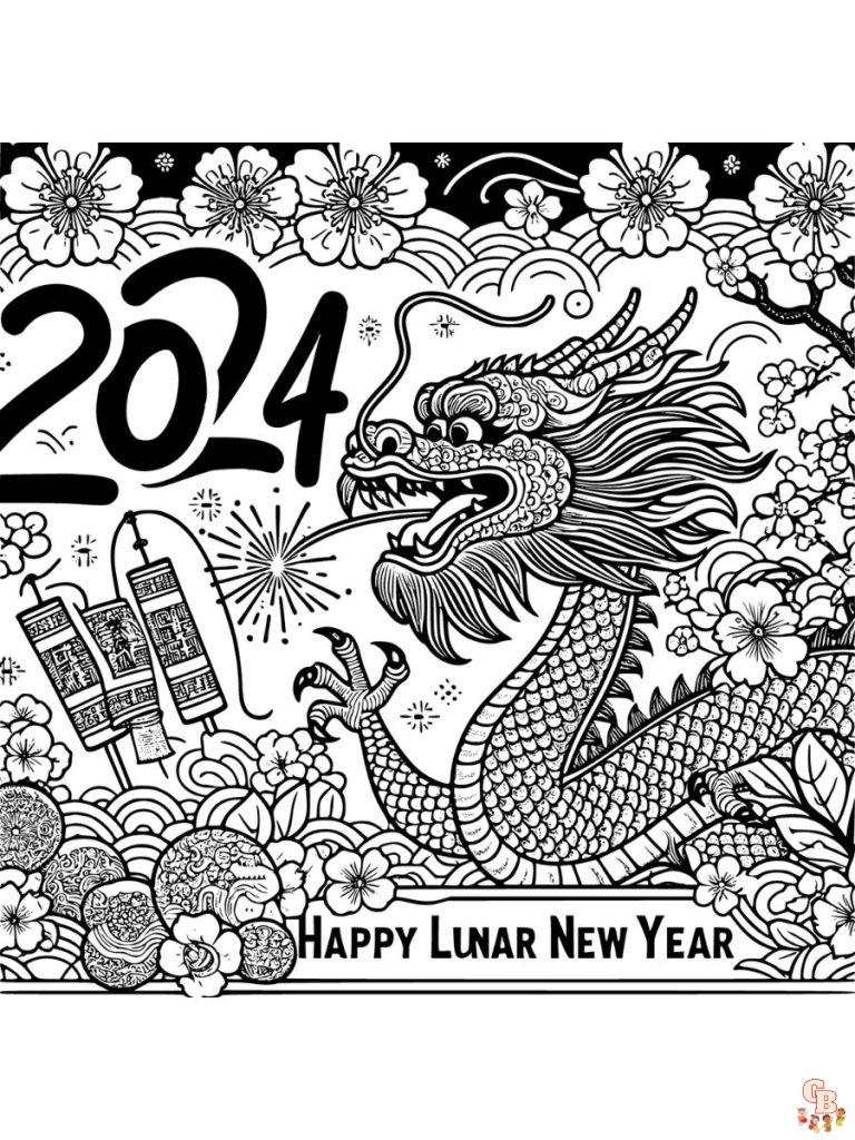 Printable New Years coloring pages 2024 Free for Kids And Adults