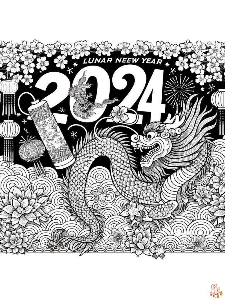 Printable New Years coloring pages 2024 Free for Kids And Adults