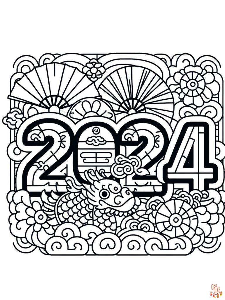 Printable New Years coloring pages 2024 Free for Kids And Adults