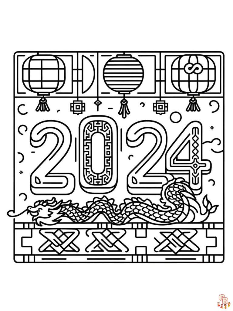 Printable New Years coloring pages 2024 Free for Kids And Adults