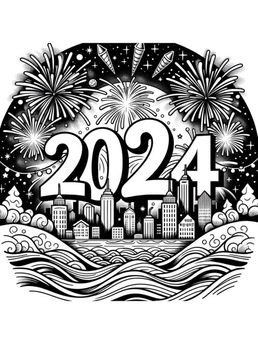 Printable New Years coloring pages 2024 Free for Kids And Adults