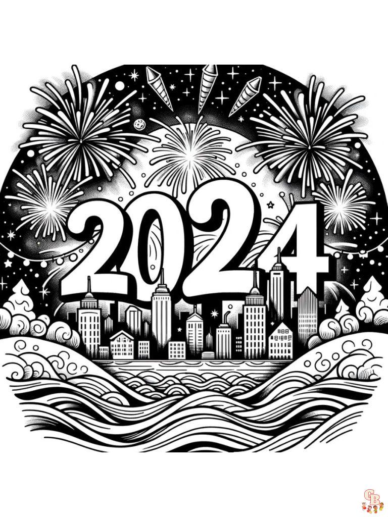 Printable New Years coloring pages 2024 Free for Kids And Adults