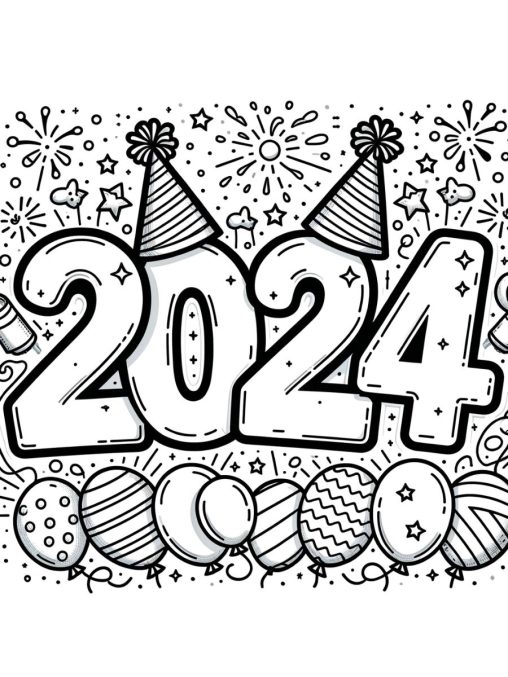 Printable New Years coloring pages 2024 Free for Kids And Adults