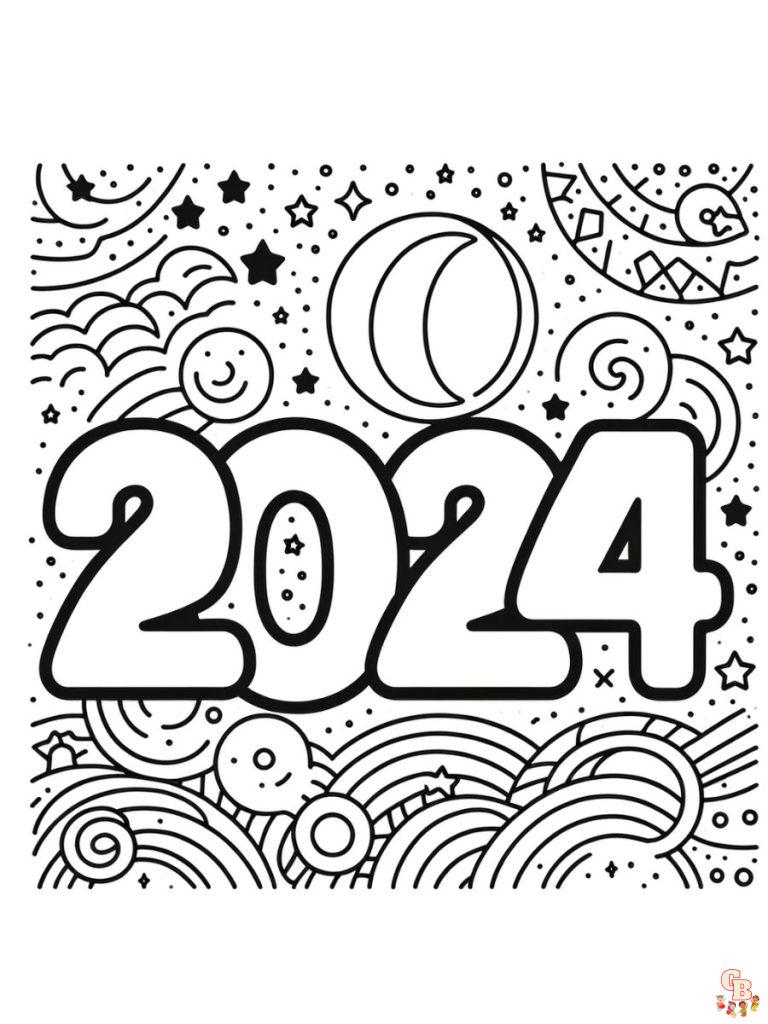 Printable New Years coloring pages 2024 Free for Kids And Adults