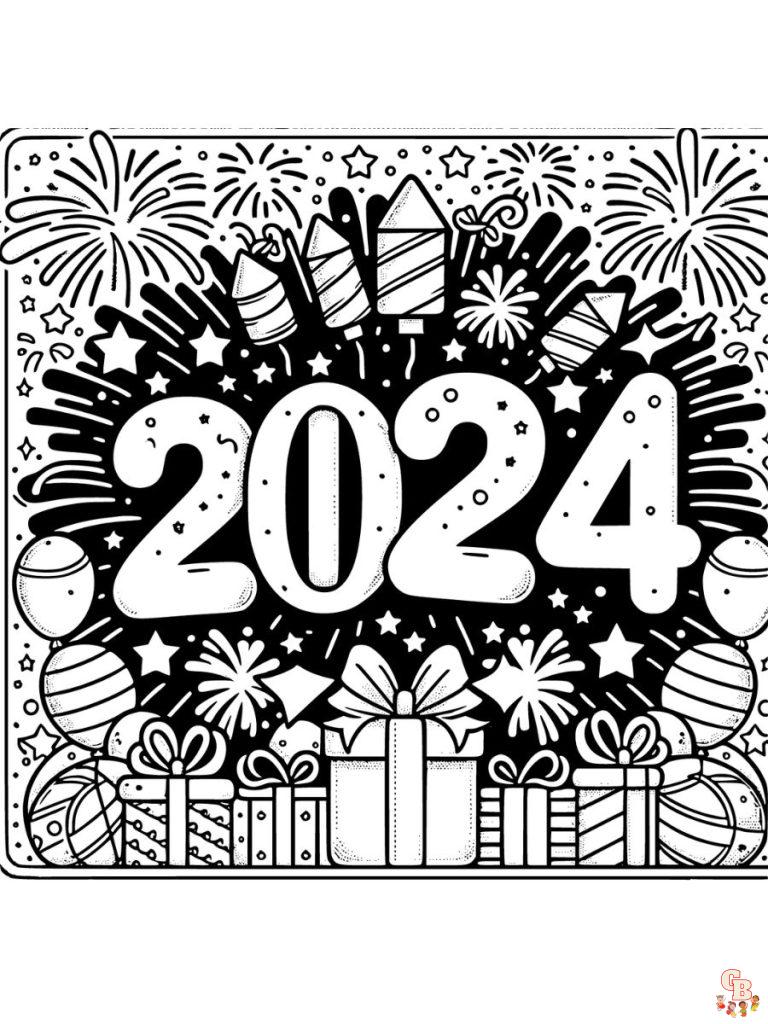 Printable New Years coloring pages 2024 Free for Kids And Adults