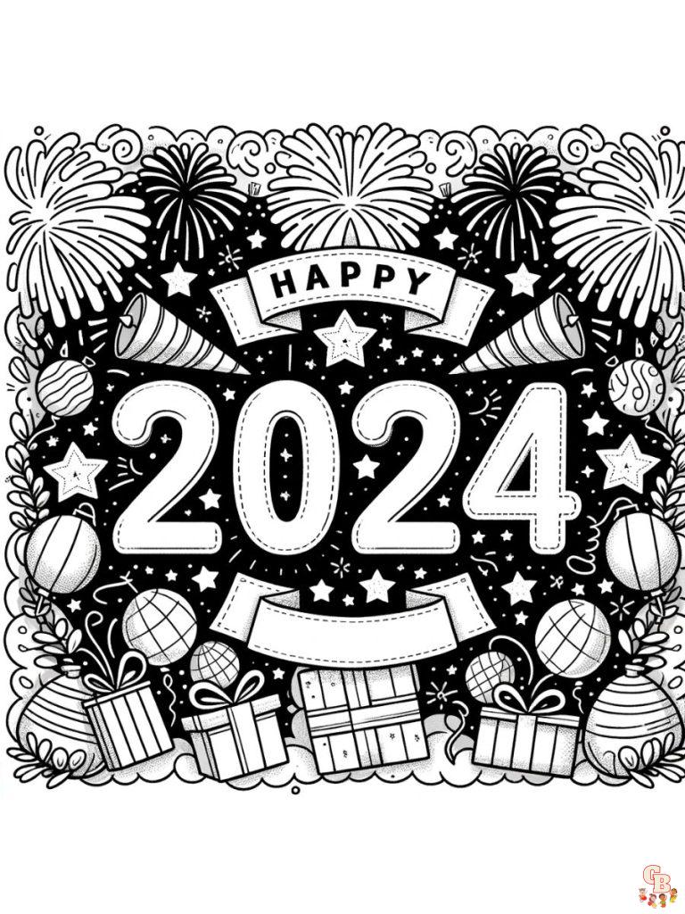 Printable New Years coloring pages 2024 Free for Kids And Adults