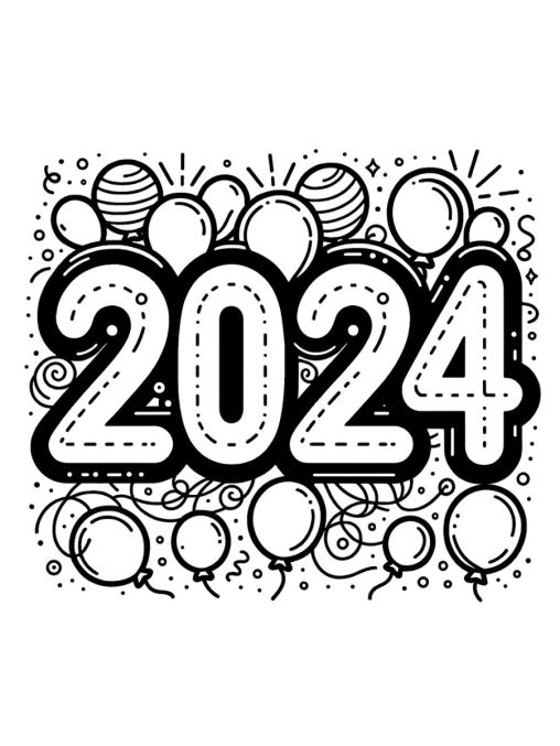 Printable New Years coloring pages 2024 Free for Kids And Adults