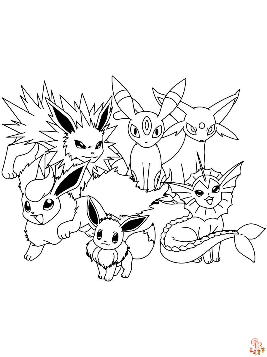 Desenhos de Pikachu e Eevee 1 para Colorir e Imprimir