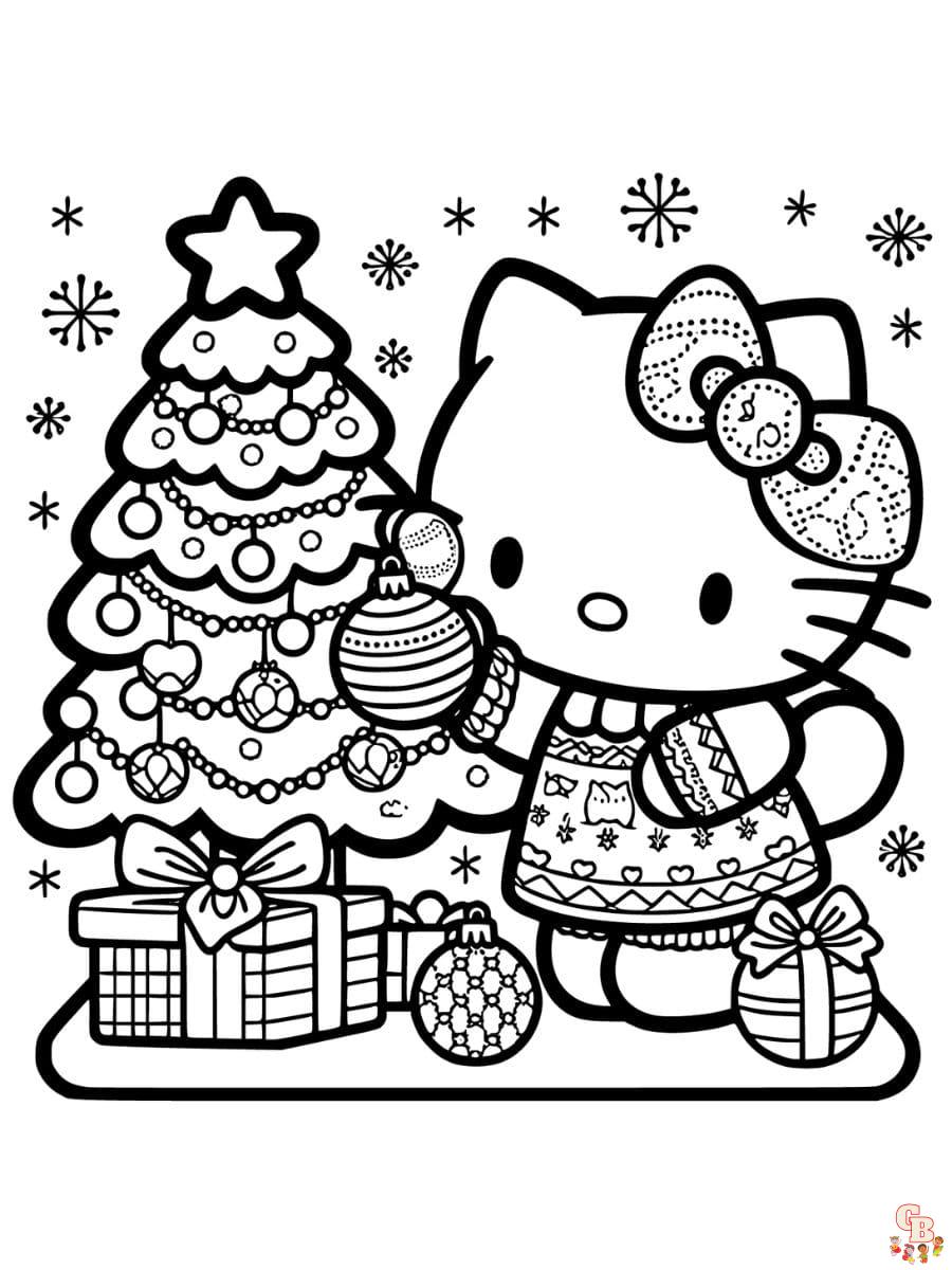 Christmas Hello Kitty coloring page free