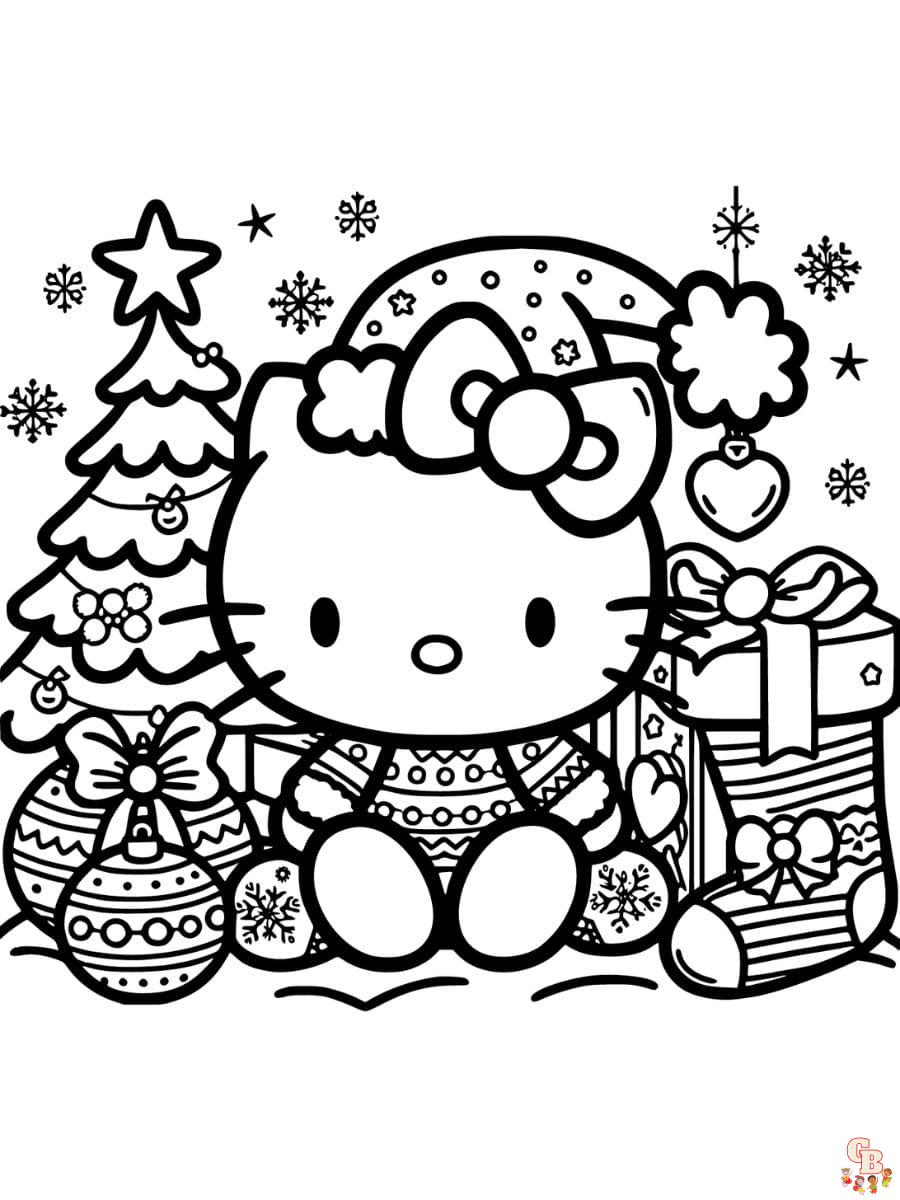 Christmas Hello Kitty coloring pages free