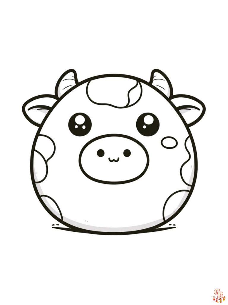 Printable Squishmallow Cow Coloring Pages Free for Kids