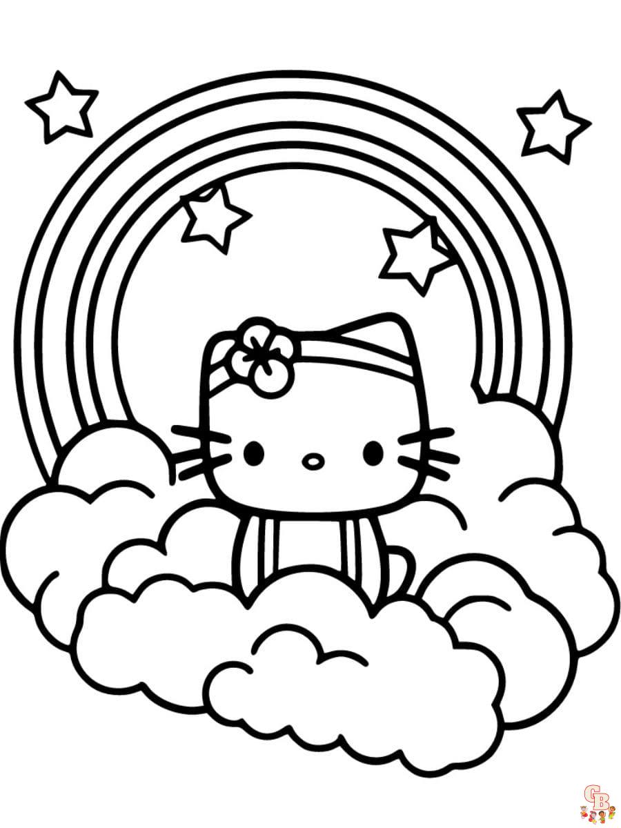 Easy hello kitty rainbow coloring pages printable