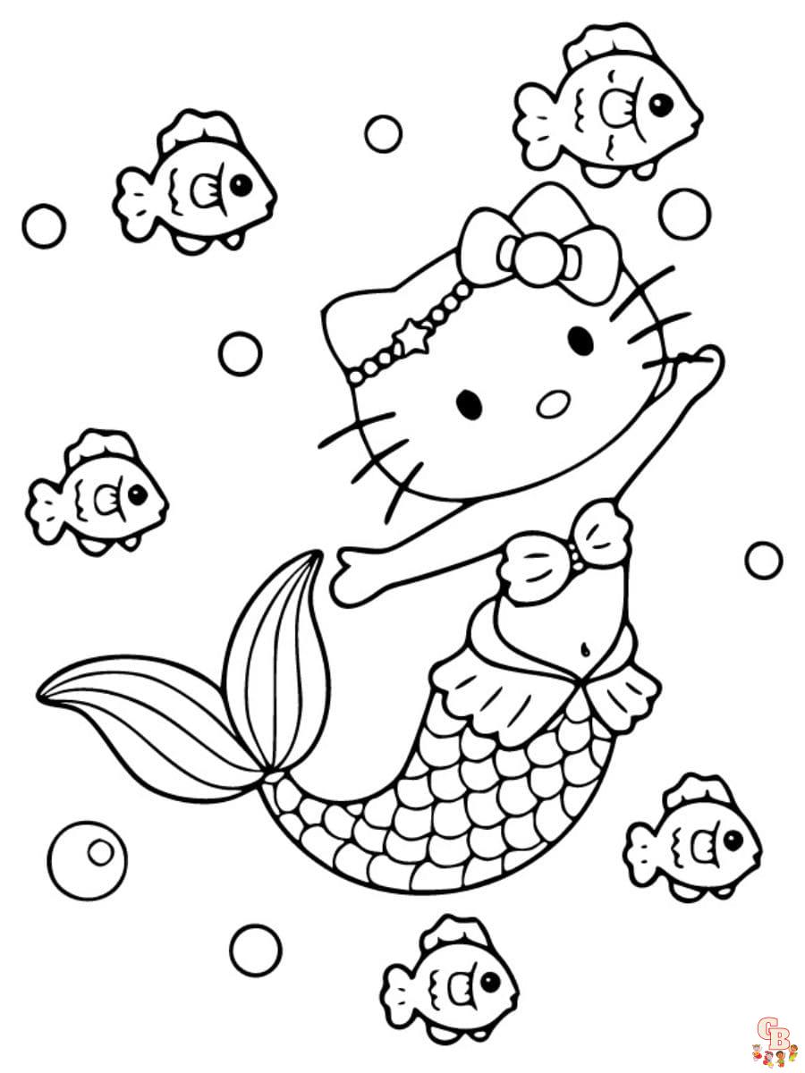 Free hello kitty mermaid coloring pages printable