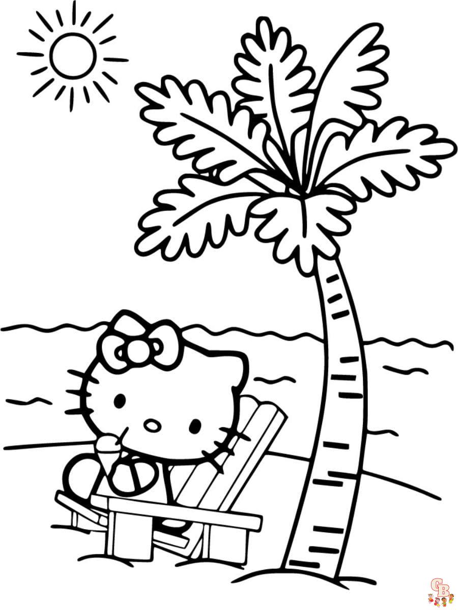 Free hello kitty summer coloring pages