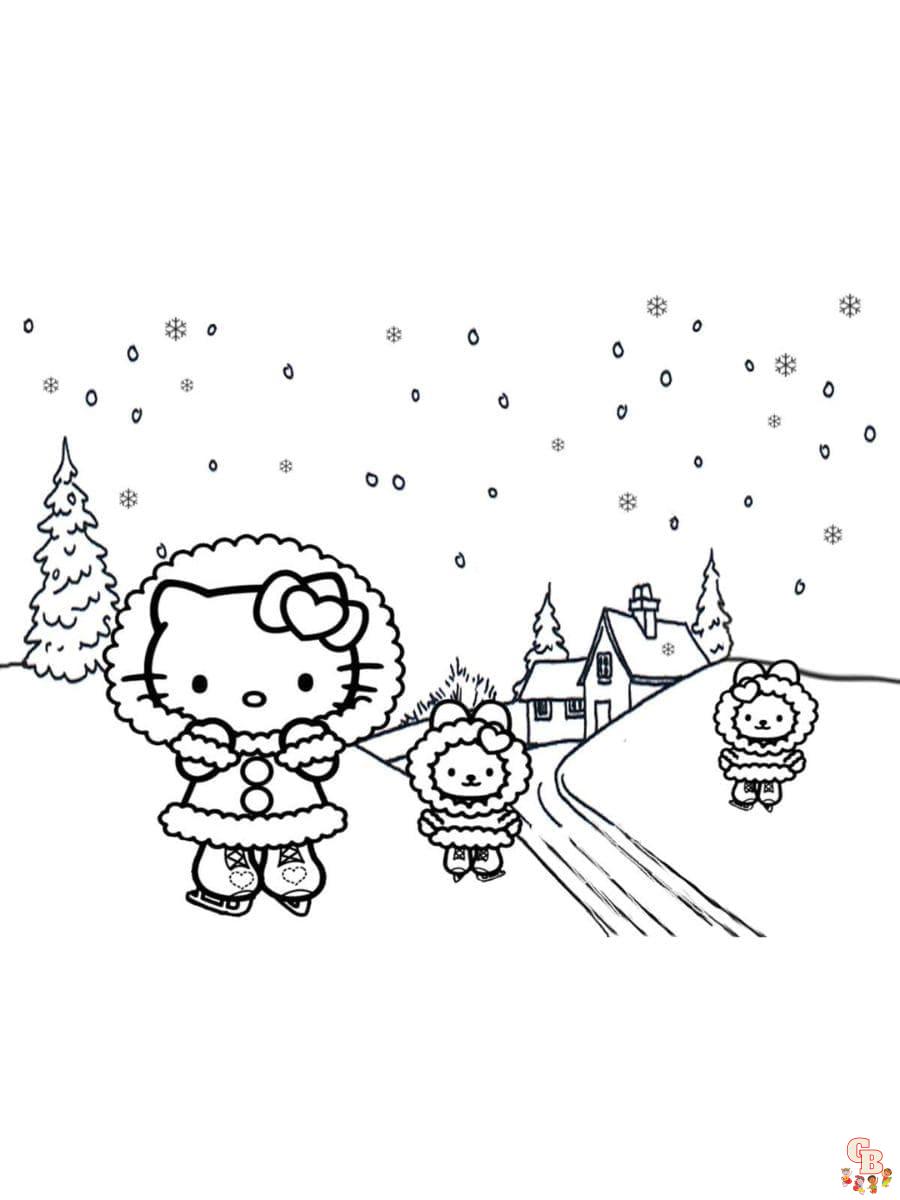Free hello kitty winter coloring pages printable
