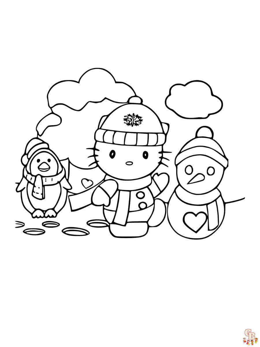 Free hello kitty winter coloring pages